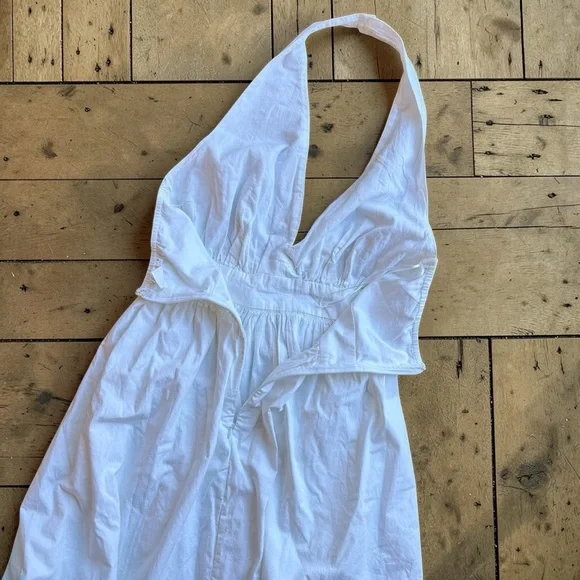 Venus White Halter Sun Dress Size 4 Cotton Tie Waist Summer Fit & Flare - Picture 8 of 11